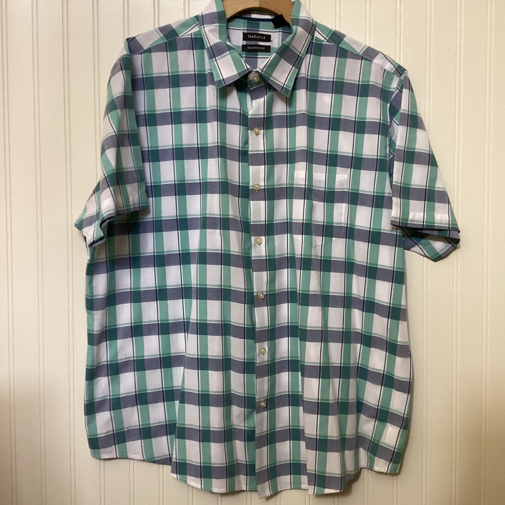 Van Heusen Mens Plaid XXL Short Sleeve Button Down Shirt 18-18 1/2